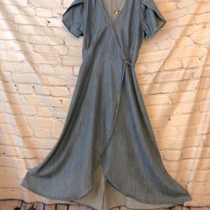 Denim Wrap Dress High Low